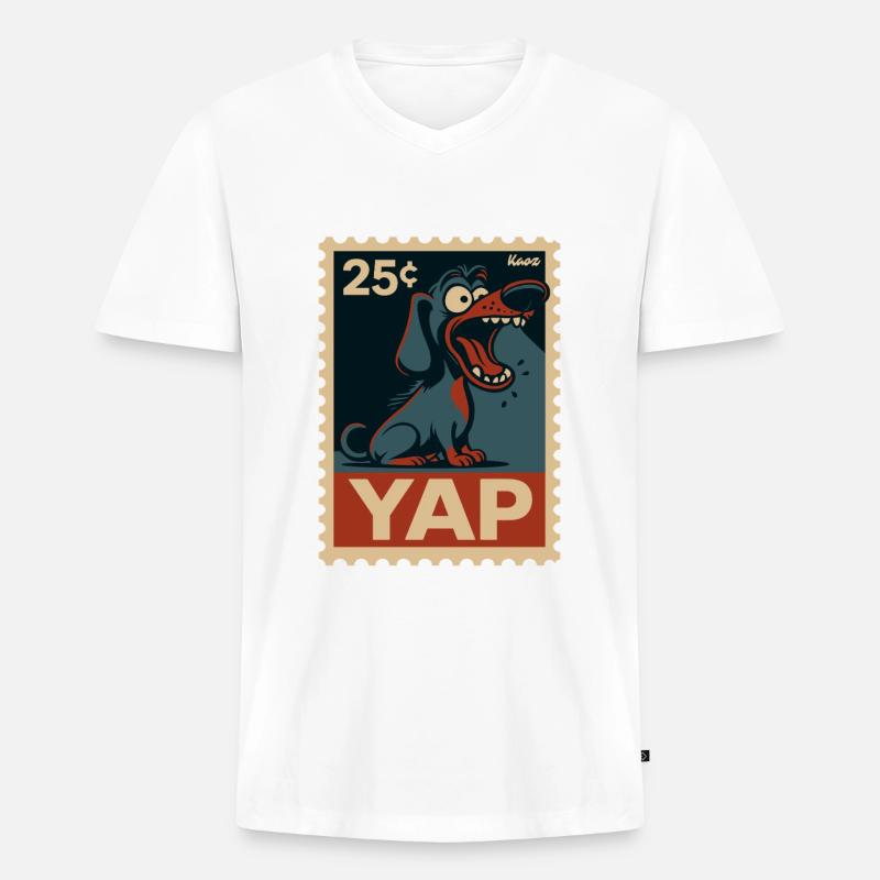 Comic-Dackel auf Briefmarke - Männer Premium Bio T-Shirt mit V-Ausschnitt - Weiß