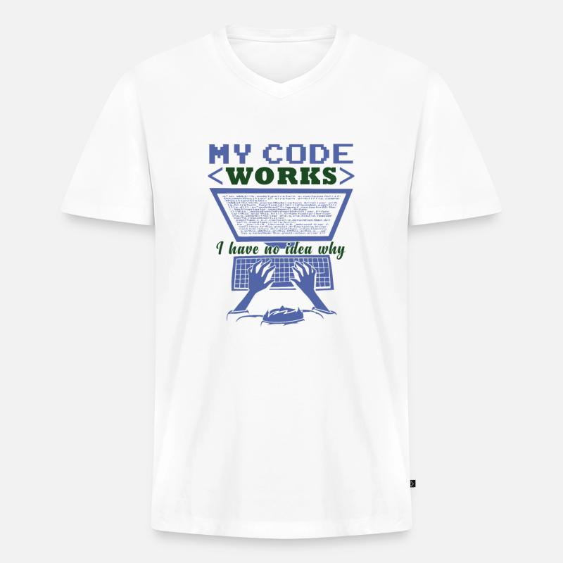 Funny Code Joke Coding - Men's Premium Organic T-shirt with V-neck - white