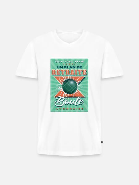 Boule Lyonnaise Retraite - T-shirt encolure en V Premium bio Homme - blanc