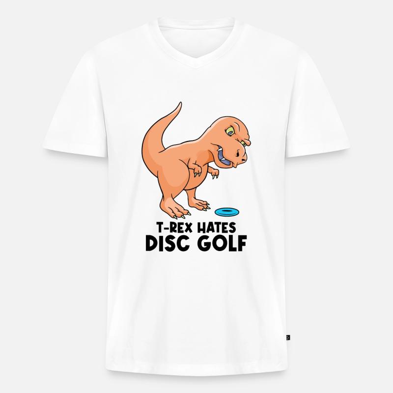T-Rex Disc Golf - Männer Premium Bio T-Shirt mit V-Ausschnitt - Weiß