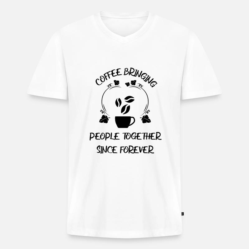 Kaffee Espresso Käffchen - Männer Premium Bio T-Shirt mit V-Ausschnitt - Weiß