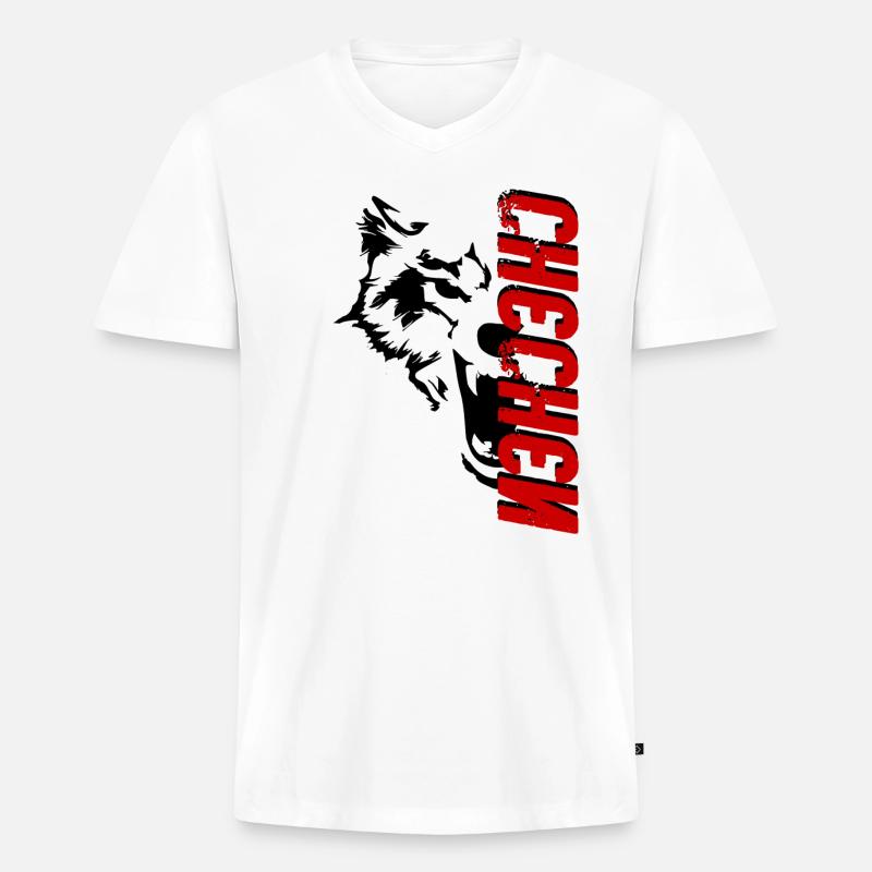 Chechnya wolf Chechen Borz - Männer Premium Bio T-Shirt mit V-Ausschnitt - Weiß