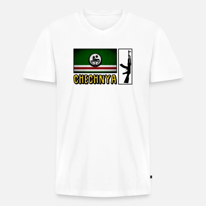 Chechnya Flagge Chechen Soldier - Männer Premium Bio T-Shirt mit V-Ausschnitt - Weiß