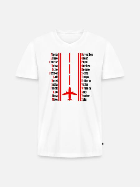 Pilot Flugzeug Pilotenalphabet - Männer Premium Bio T-Shirt mit V-Ausschnitt - Weiß