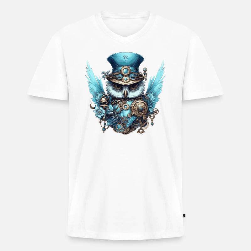 Coole Steampunk Eule - Männer Premium Bio T-Shirt mit V-Ausschnitt - Weiß