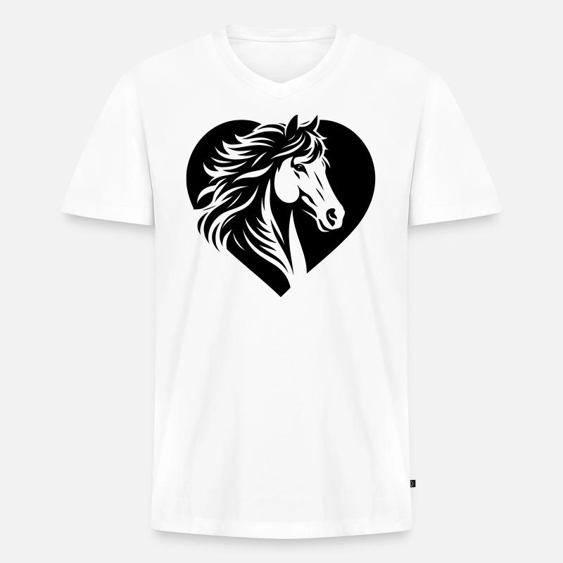 Pferde Kopf Herz - Männer Premium Bio T-Shirt mit V-Ausschnitt - Weiß