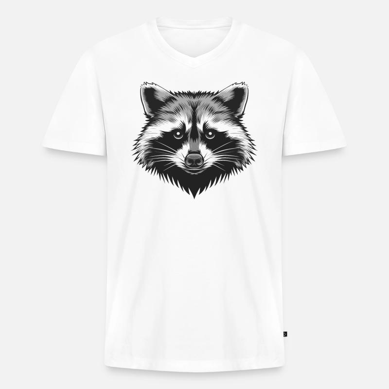 Waschbär - Männer Premium Bio T-Shirt mit V-Ausschnitt - Weiß