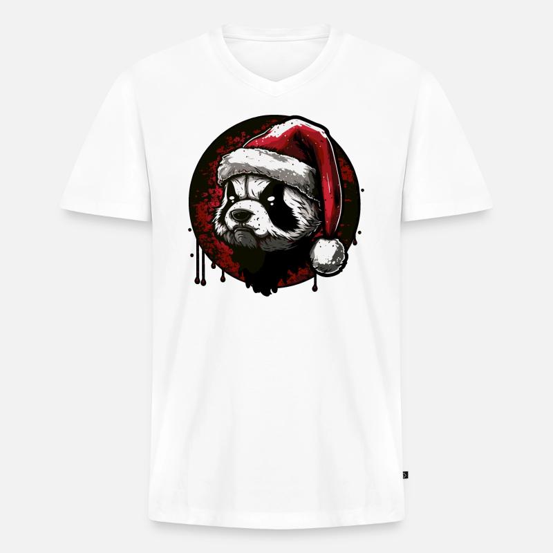 Weihnachtspanda - Männer Premium Bio T-Shirt mit V-Ausschnitt - Weiß