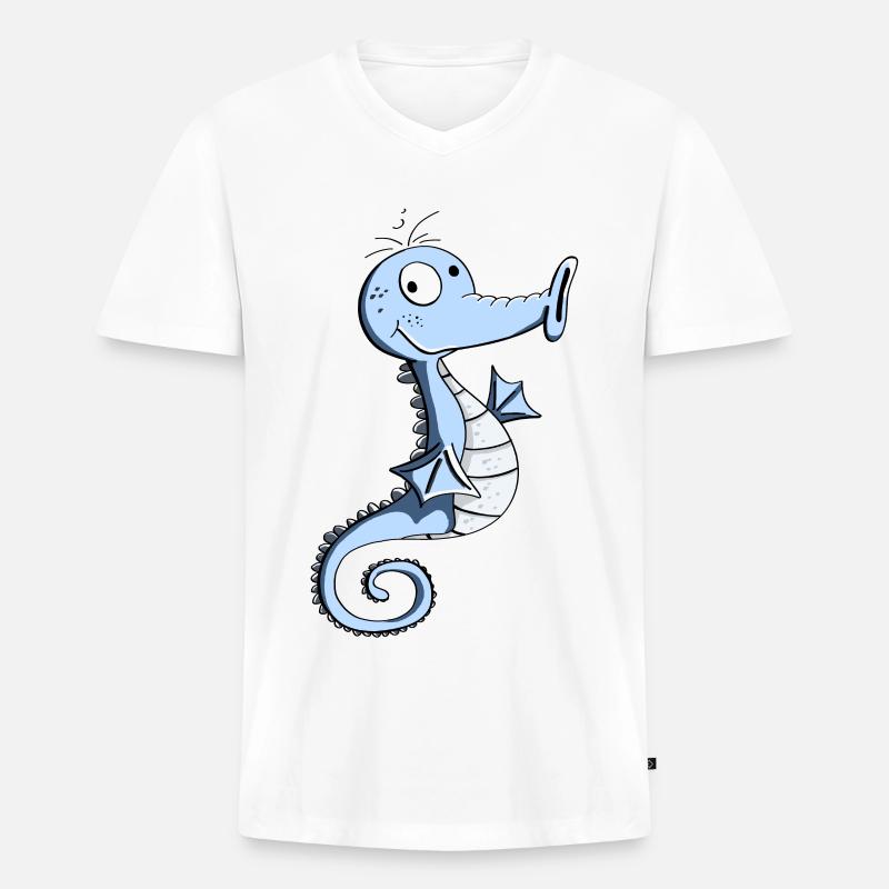 Lustiges Seepferdchen - Seepferd - Seepferde - Männer Premium Bio T-Shirt mit V-Ausschnitt - Weiß