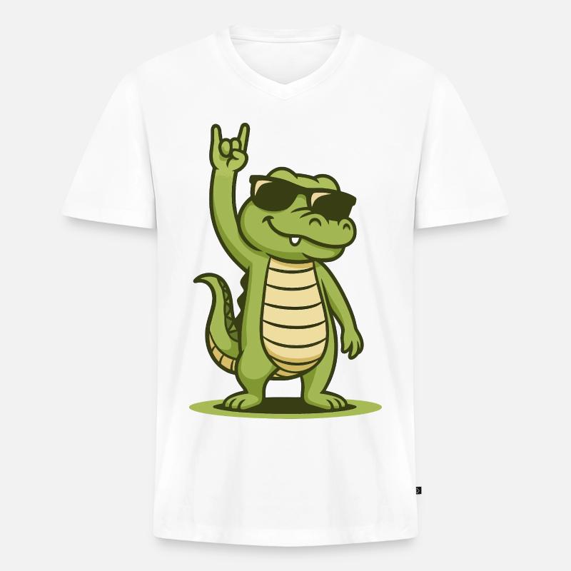 Rock’n’Roll Krokobaby - Männer Premium Bio T-Shirt mit V-Ausschnitt - Weiß