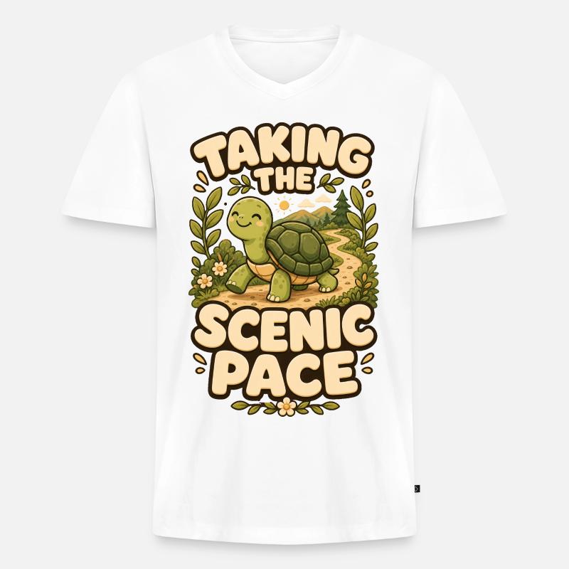 Taking The Scenic Pace Schildkröte - Männer Premium Bio T-Shirt mit V-Ausschnitt - Weiß