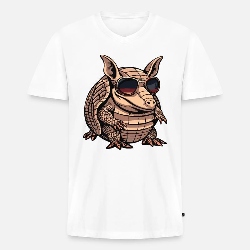 Gürteltier Cool Comic - Männer Premium Bio T-Shirt mit V-Ausschnitt - Weiß