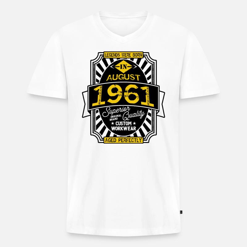 1961 AUGUST - Männer Premium Bio T-Shirt mit V-Ausschnitt - Weiß