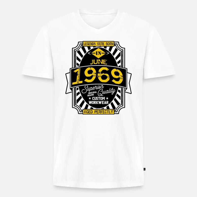 JUNI 1969 - Männer Premium Bio T-Shirt mit V-Ausschnitt - Weiß