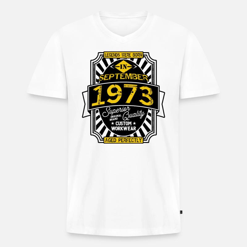 SEPTEMBER 1973 - Männer Premium Bio T-Shirt mit V-Ausschnitt - Weiß