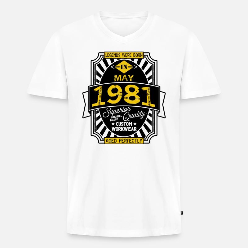 MAI 1981 - Männer Premium Bio T-Shirt mit V-Ausschnitt - Weiß