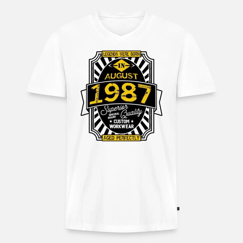AUGUST 1987 - Männer Premium Bio T-Shirt mit V-Ausschnitt - Weiß