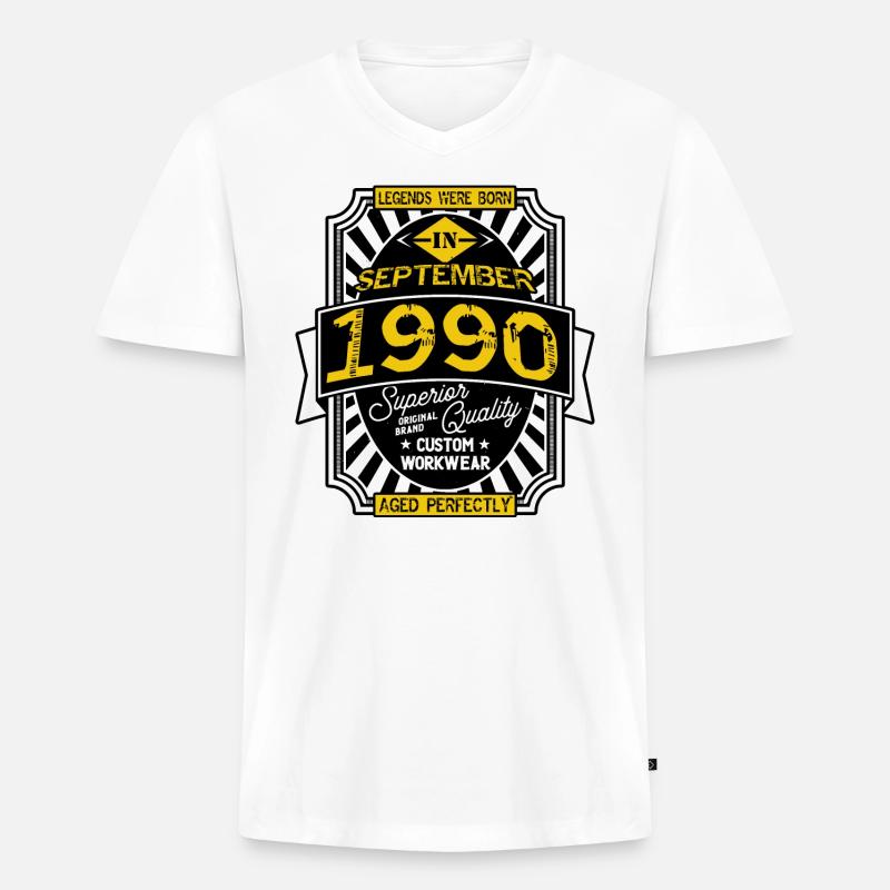 SEPTEMBER 1990 - Männer Premium Bio T-Shirt mit V-Ausschnitt - Weiß