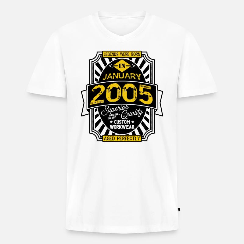2005 JANUAR - Männer Premium Bio T-Shirt mit V-Ausschnitt - Weiß
