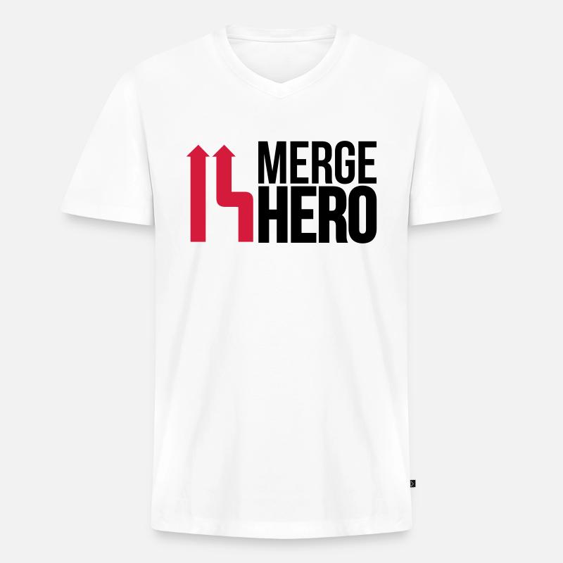 Merge Code Held - Männer Premium Bio T-Shirt mit V-Ausschnitt - Weiß