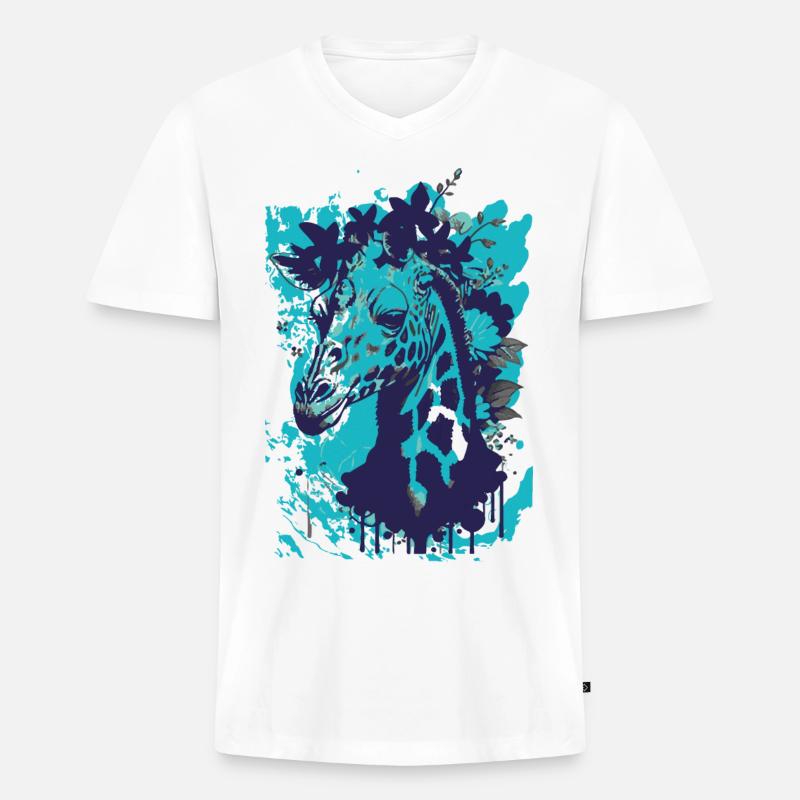 giraffe,blau,bunt,graffiti,malerei - Männer Premium Bio T-Shirt mit V-Ausschnitt - Weiß
