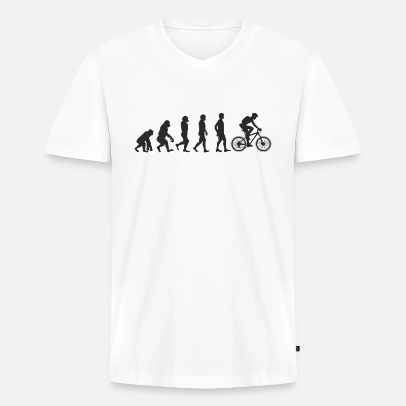 Evolution Bicycle - Männer Premium Bio T-Shirt mit V-Ausschnitt - Weiß