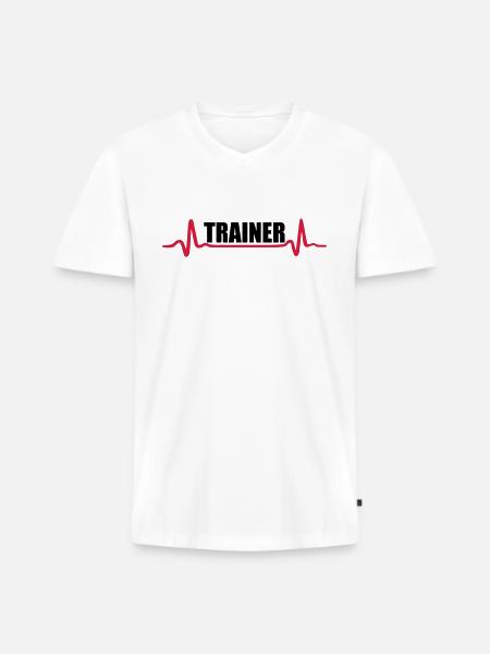 Fitness - Trainer - Männer Premium Bio T-Shirt mit V-Ausschnitt - Weiß