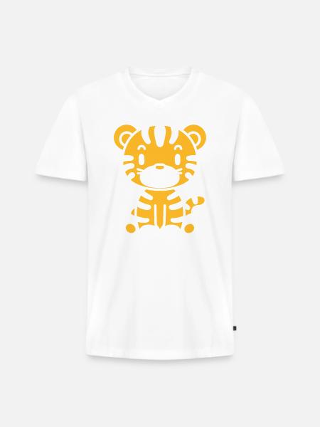 Tiger - Männer Premium Bio T-Shirt mit V-Ausschnitt - Weiß