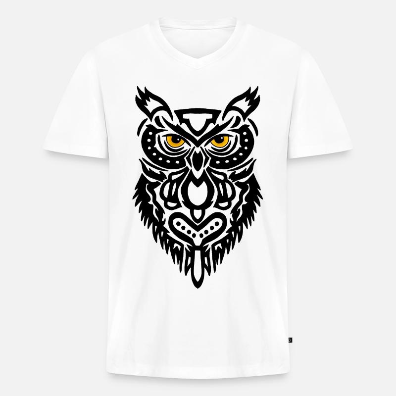 Der Blick der schwarzen Eule - Männer Premium Bio T-Shirt mit V-Ausschnitt - Weiß