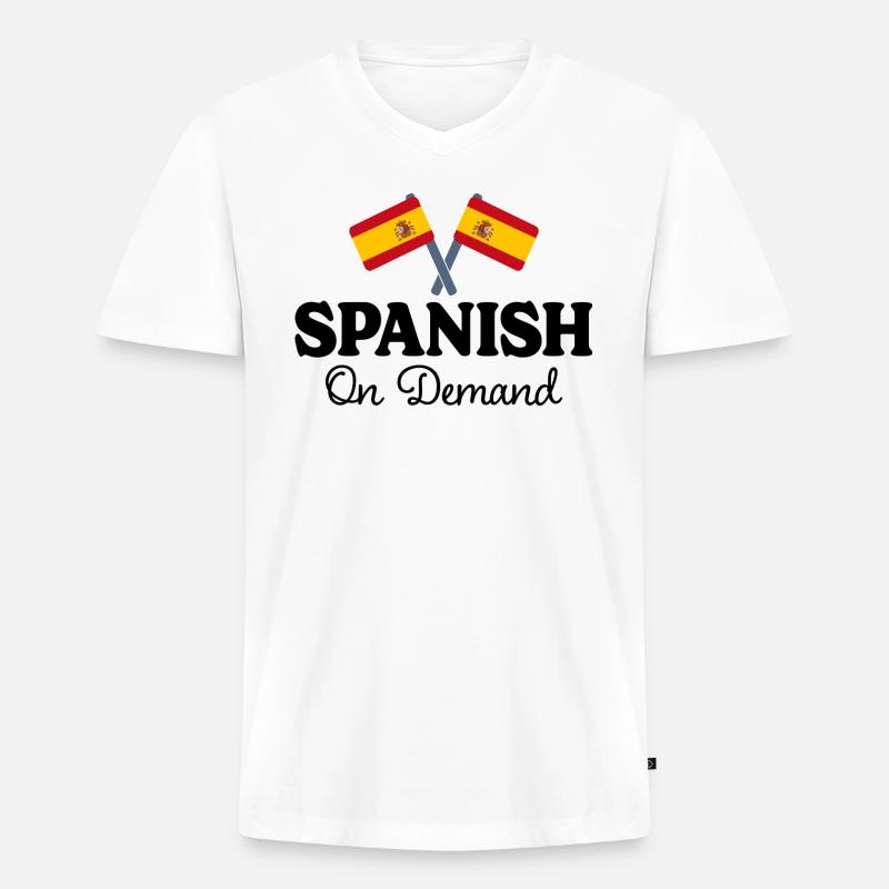 Spanisch auf Anfrage Spanisch Dolmetscher - Männer Premium Bio T-Shirt mit V-Ausschnitt - Weiß