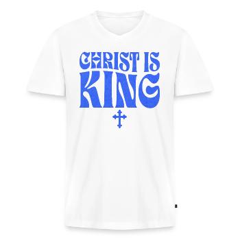 Citation Inspirante Chrétien - T-shirt encolure en V Premium bio Homme - blanc - Devant - Nico (187cm)
