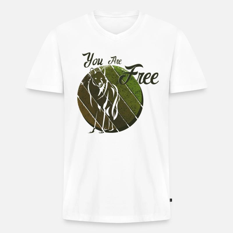 Du bist ein freier Wolf - Männer Premium Bio T-Shirt mit V-Ausschnitt - Weiß