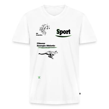 Sport - Männer Premium Bio T-Shirt mit V-Ausschnitt - Weiß - Vorne - Nico (187cm)