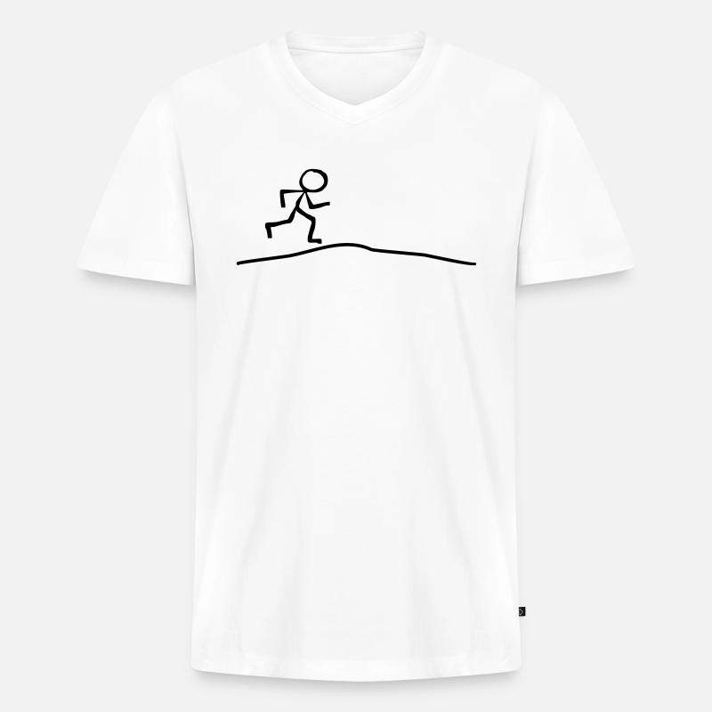 Strichmännchen läuft Steigung - Männer Premium Bio T-Shirt mit V-Ausschnitt - Weiß