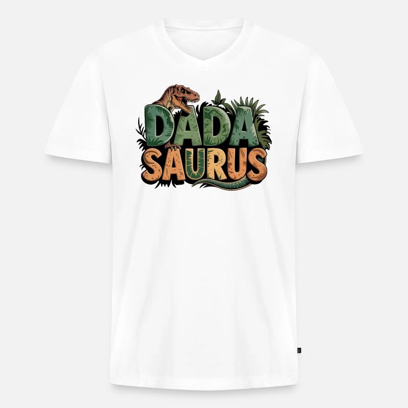 Dinosaurier Papa Saurus Geschenk Papa - Männer Premium Bio T-Shirt mit V-Ausschnitt - Weiß
