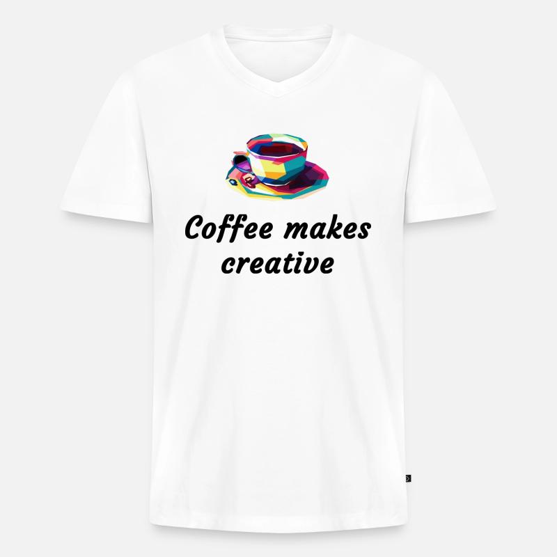 Kaffee, Coffee makes creative - Männer Premium Bio T-Shirt mit V-Ausschnitt - Weiß