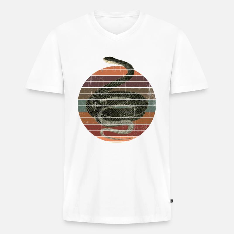 Schlange Schwarznatter Coluber Constrictor - Männer Premium Bio T-Shirt mit V-Ausschnitt - Weiß