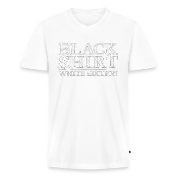 Black Shirt White Edition - Männer Premium Bio T-Shirt mit V-Ausschnitt - Weiß - Vorne - Nico (187cm)