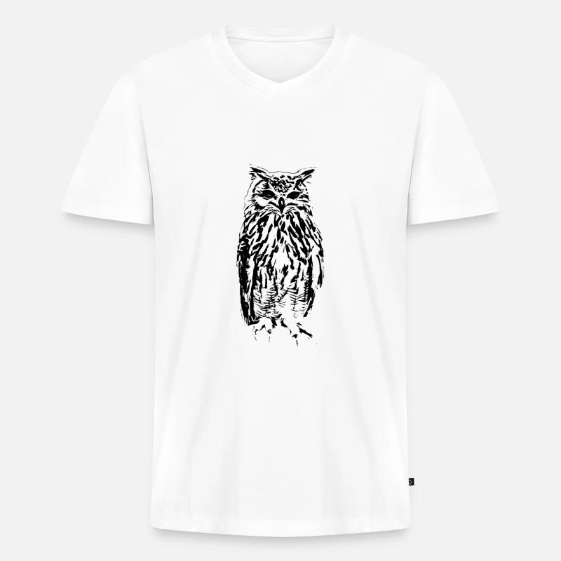 Eule - Männer Premium Bio T-Shirt mit V-Ausschnitt - Weiß
