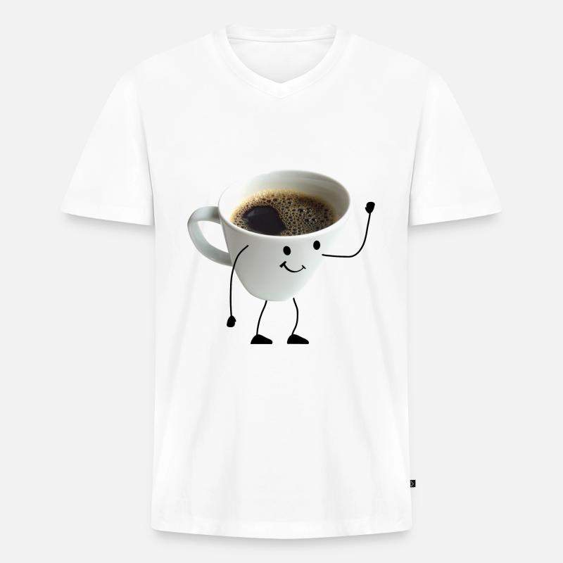 kaffee mit gesicht - Männer Premium Bio T-Shirt mit V-Ausschnitt - Weiß