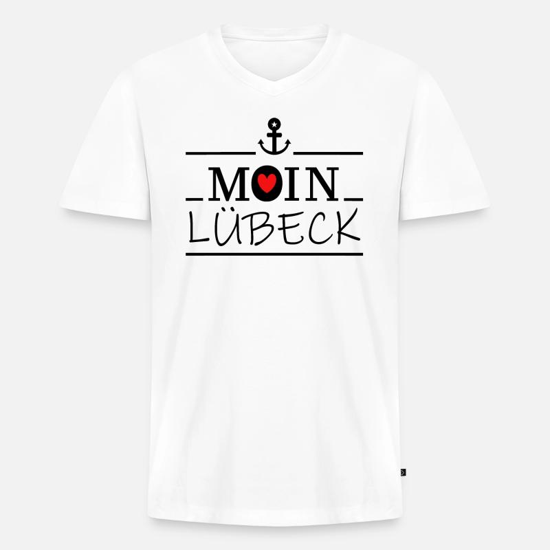 Moin Lübeck - Männer Premium Bio T-Shirt mit V-Ausschnitt - Weiß
