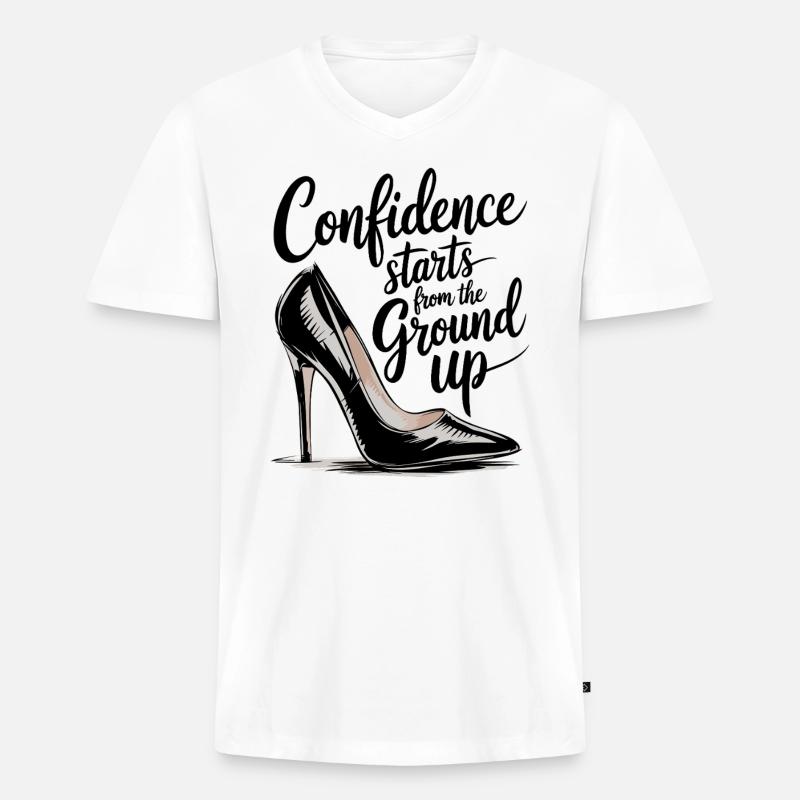 Selbstbewusstsein Beginnt Unten - Männer Premium Bio T-Shirt mit V-Ausschnitt - Weiß
