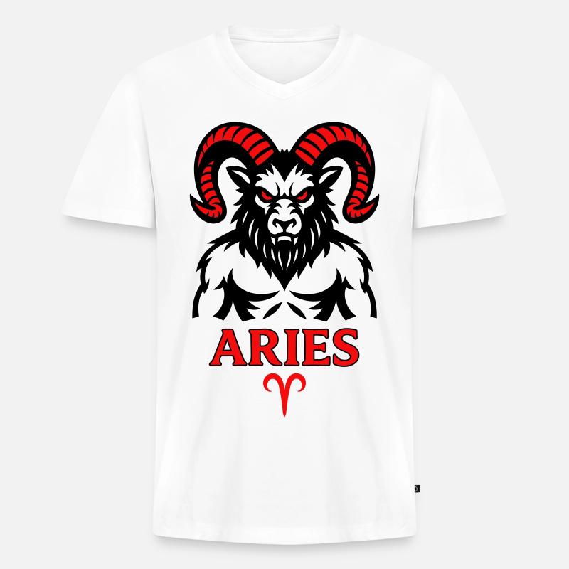 Aries Sternzeichen mit Hörnersymbol - Männer Premium Bio T-Shirt mit V-Ausschnitt - Weiß