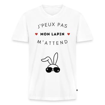 J'peux pas mon lapin - T-shirt encolure en V Premium bio Homme - blanc - Devant - Nico (187cm)