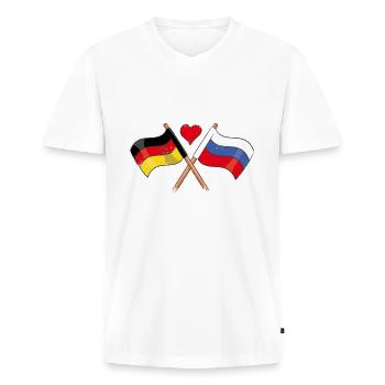 Ich Liebe Russland Deutschland Flagge Herz Fahne - Männer Premium Bio T-Shirt mit V-Ausschnitt - Weiß - Vorne - Nico (187cm)