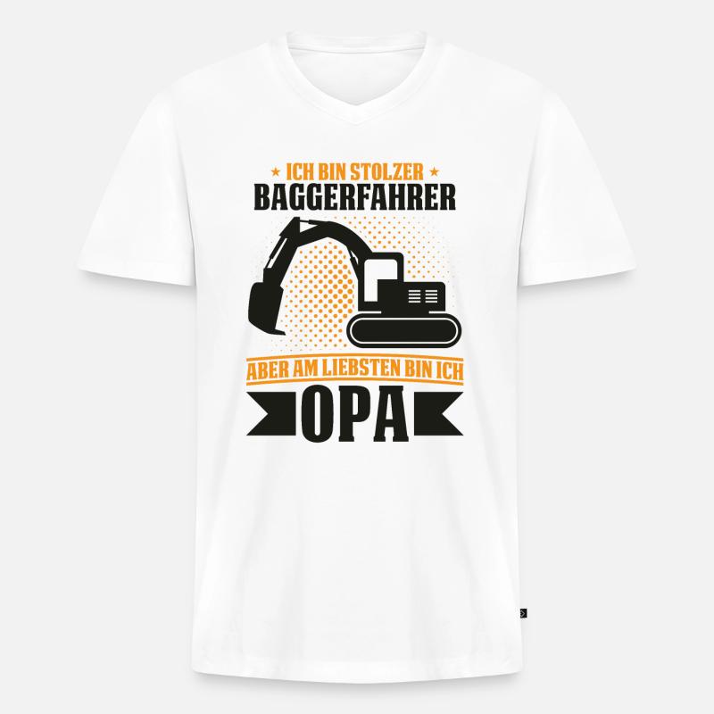 Stolzer Baggerfahrer Baggerführer und Opa - Männer Premium Bio T-Shirt mit V-Ausschnitt - Weiß