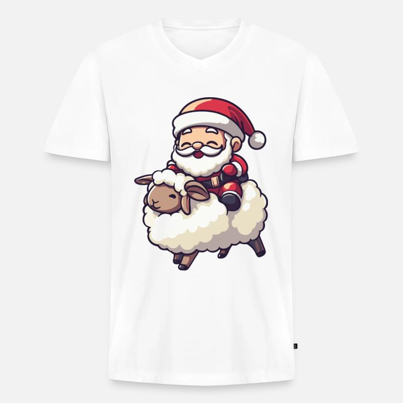 Schaf Weihnachtsmann - Männer Premium Bio T-Shirt mit V-Ausschnitt - Weiß