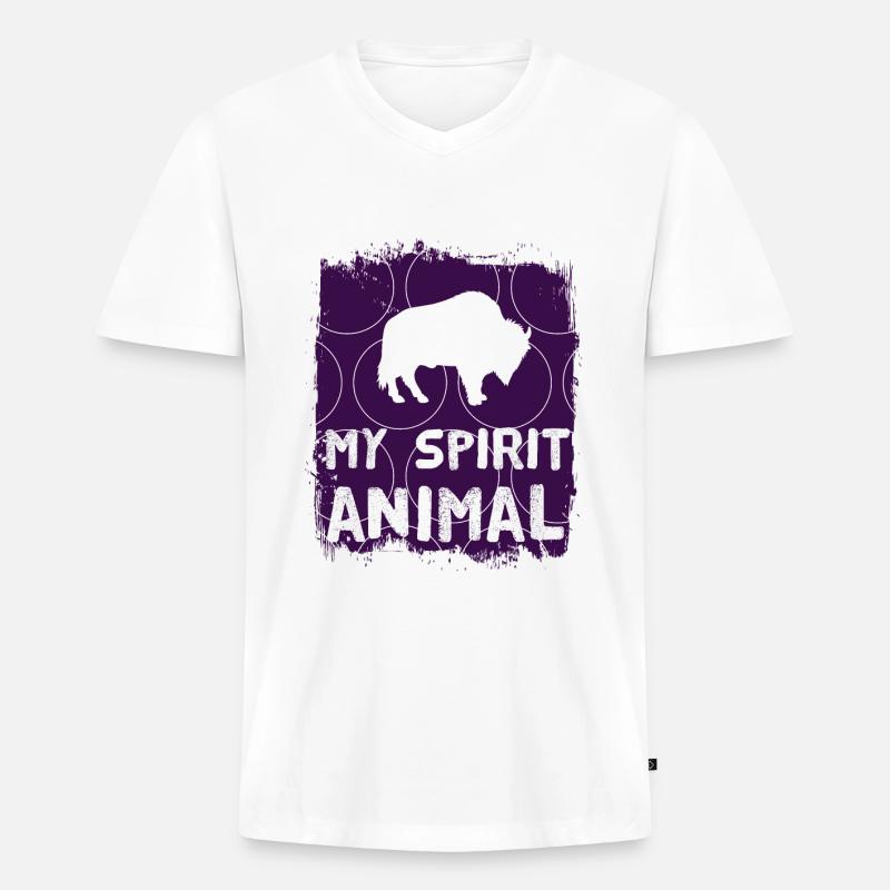 Bison - Männer Premium Bio T-Shirt mit V-Ausschnitt - Weiß