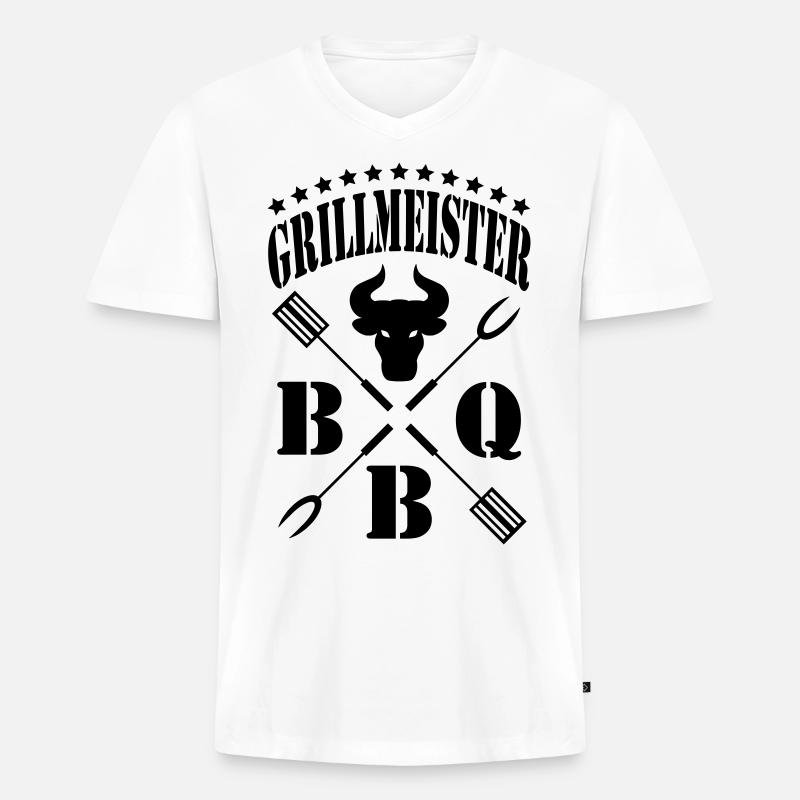 Grillmeister - Männer Premium Bio T-Shirt mit V-Ausschnitt - Weiß