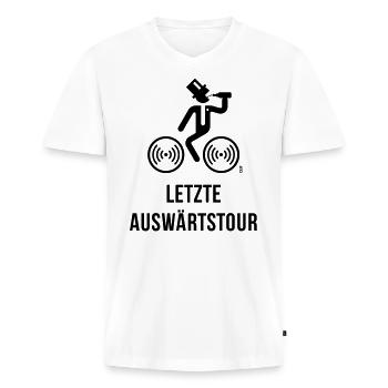 Letzte Auswärtstour (Bräutigam / Fahrrad / JGA) - Männer Premium Bio T-Shirt mit V-Ausschnitt - Weiß - Vorne - Nico (187cm)